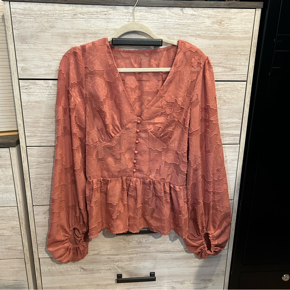 SHEIN Pink Blouse with Puff Sleeves - Picture 2 of 5